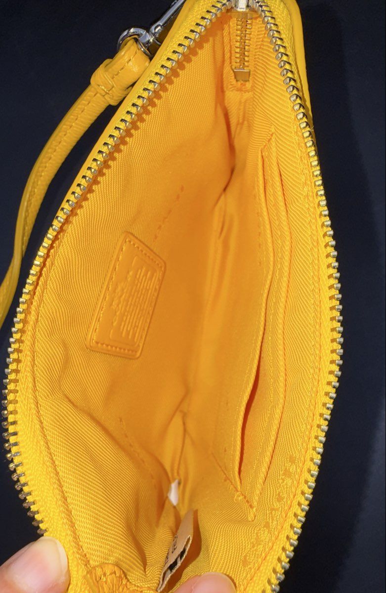 Coach Bright Yellow Crossgrain Leather Corner Zip Wristlet Gold Hardware