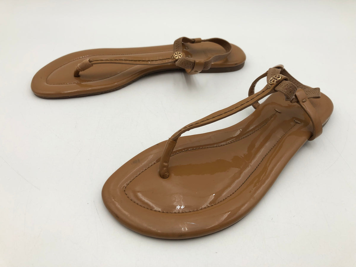 Tory Burch Emmy Miller Tan Patent Leather Thong Sandals Women's Size 10 COA
