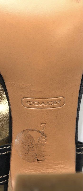 Coach Black Leather T-Strap Cork Platform Block Heels Women's Size 7B