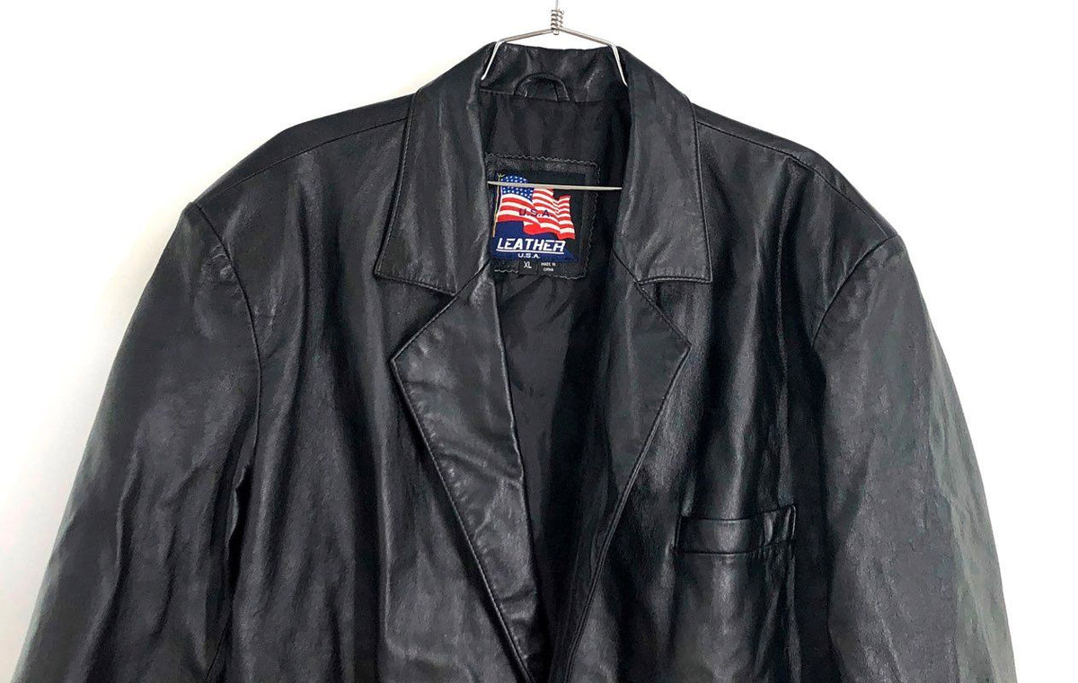 Vintage 90s Leather U.S.A. Men's Black Genuine Leather Blazer Jacket Sz XL