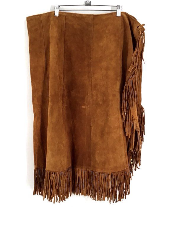 Women&#39;s Brown Fringe Hem Straight &amp; Pencil Skirt - Size Measured