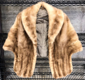 Vintage Women's Tan Genuine Fur Designer Stole/Shawl/Wrap with Satin Lining