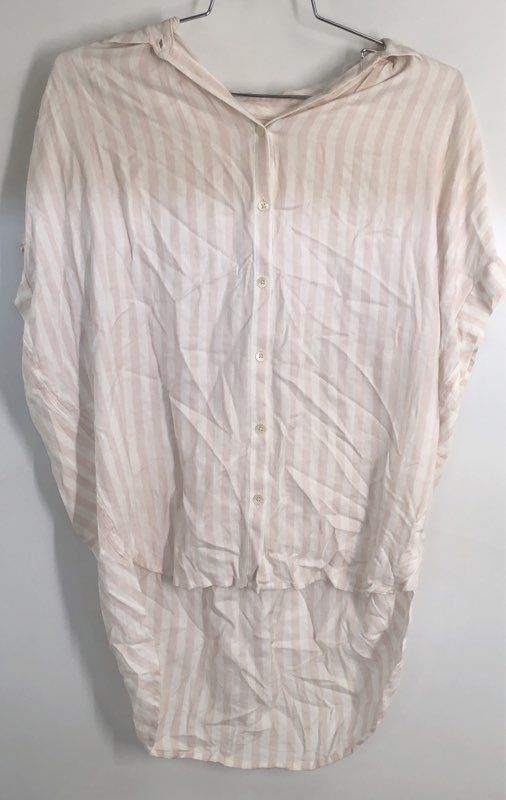 Madewell Women's Pink White Striped High Low Short Sleeve Button Up Shirt Sz XS