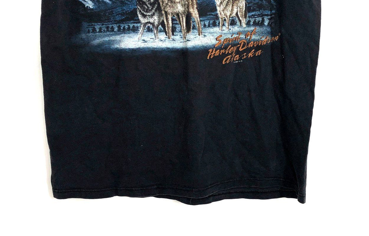 Vintage 1997 Harley-Davidson Wolves Fairbanks Alaska Graphic T-Shirt Sz M