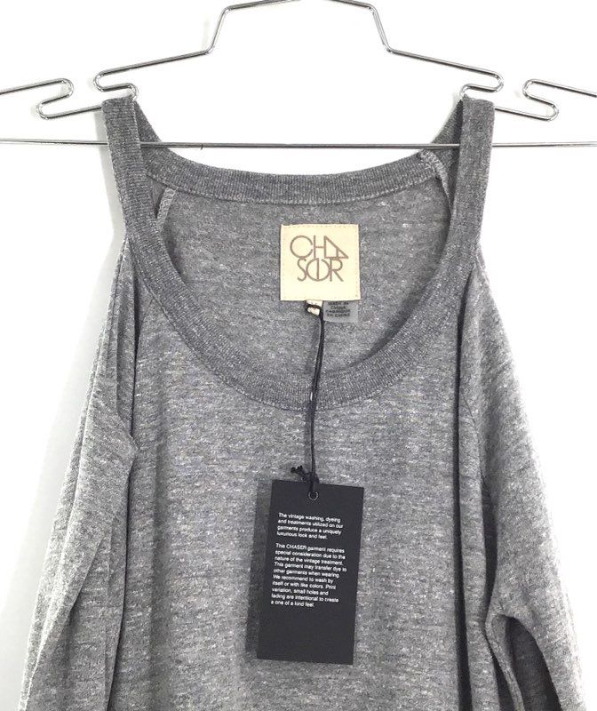 Chaser Women's Gray Cold Shoulder Long Sleeve Drawstring Waist Dress NWT Sz M