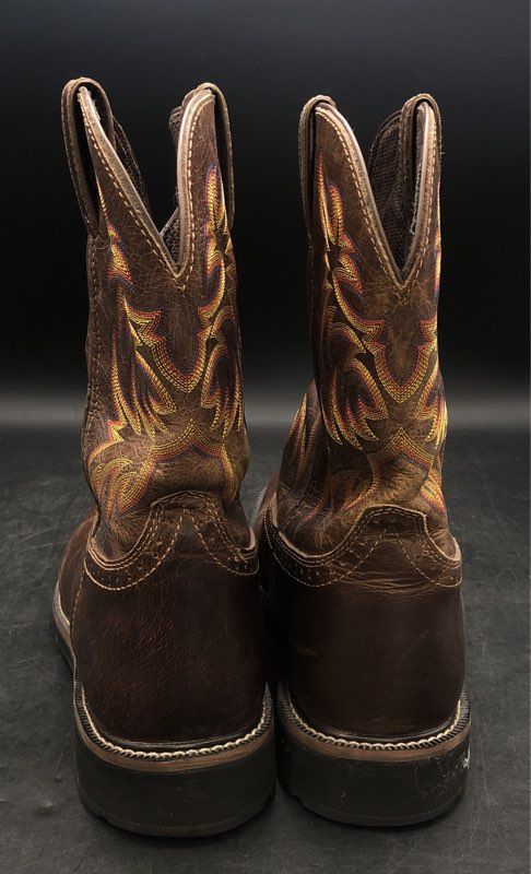 Justin Stampede WK4689 Brown Leather Waterproof Square Toe Work Boots Size 13EE