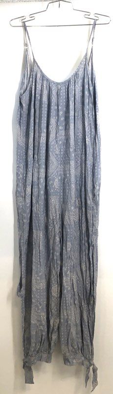 Final Touch Women's Blue Paisley Boho Spaghetti Strap Jumpsuit Romper Size M