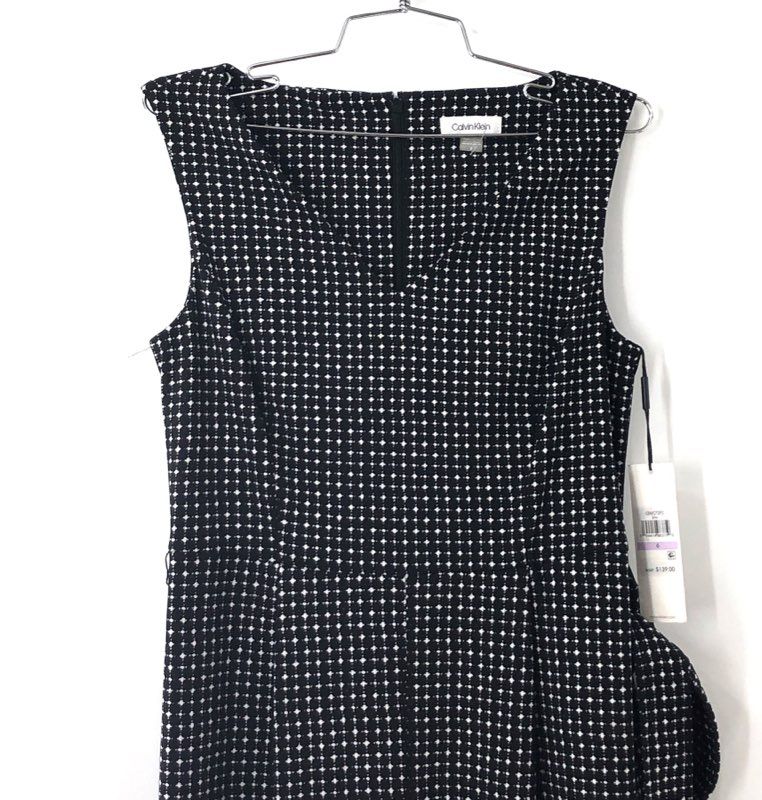 Calvin Klein Women's Black White Geometric Wide Leg Sleeveless Jumpsuit Sz 6 NWT