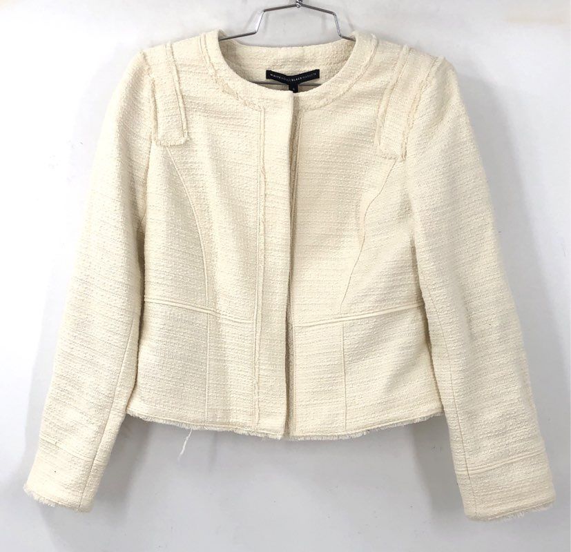 White House Black Market Women's Tweed Military Jacket Buttermilk NWT Sz 4