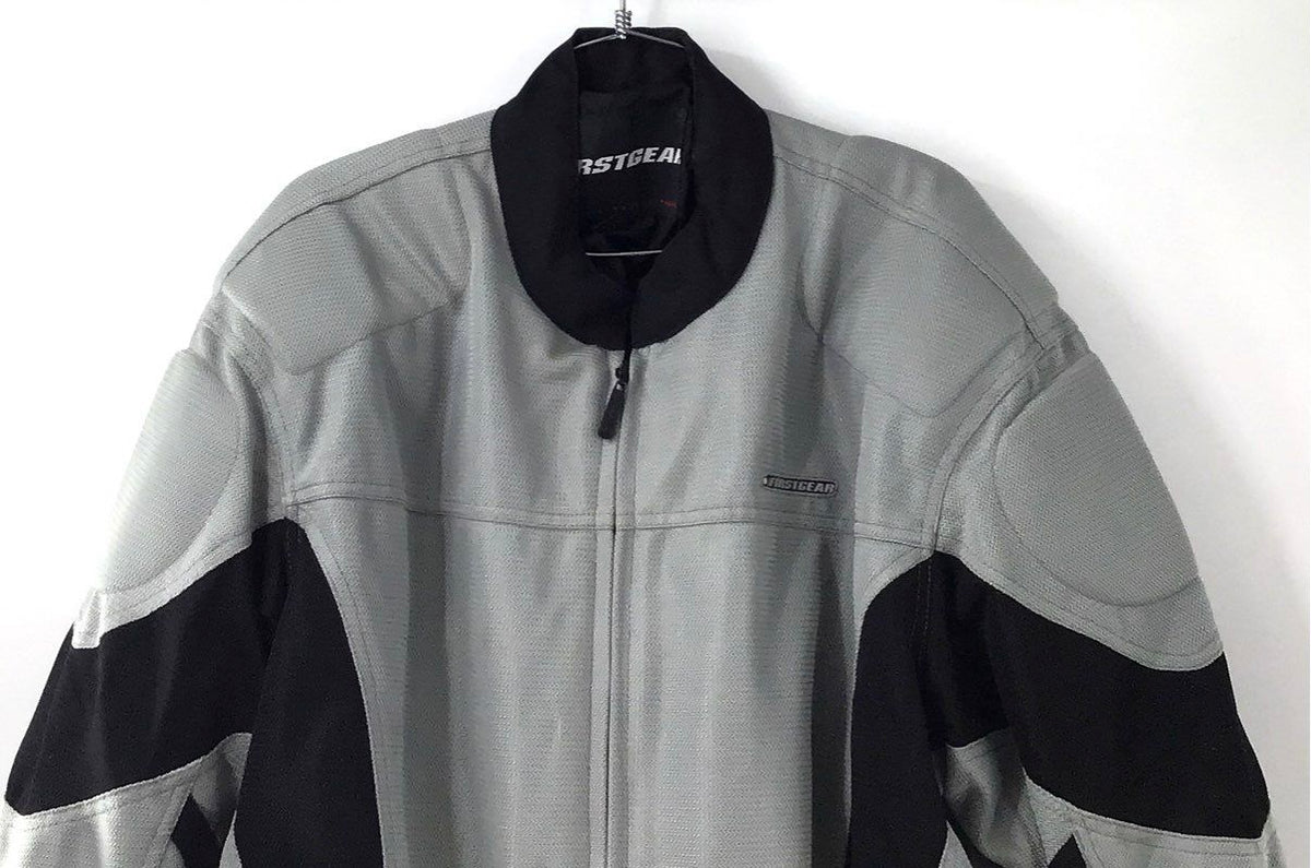 FirstGear Men's Armored Riding Motorcycle Jacket Gray Black Mesh Padded Sz 2XL