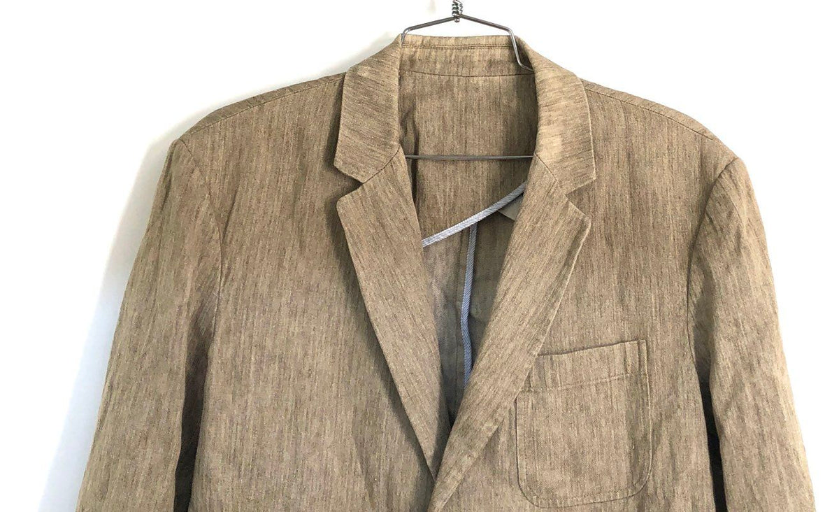Vince Men's Tan Melange Italian Linen Cotton Blend Two Button Blazer Sz S