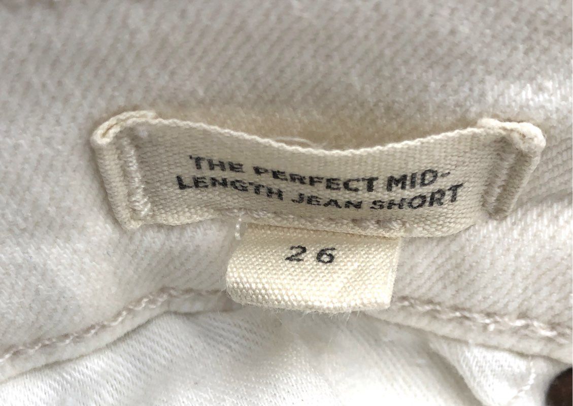 Madewell Women's The Perfect Mid-Length Jean Shorts White Denim Raw Hem Sz 26