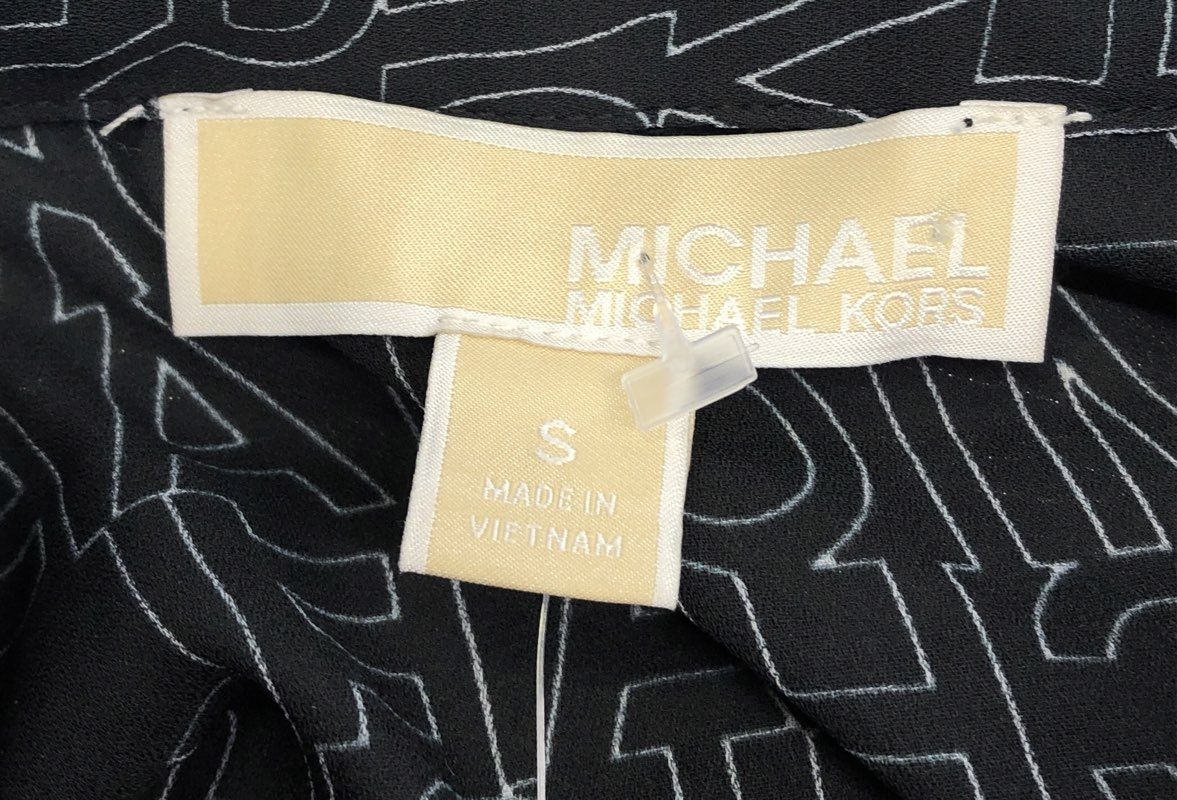 MICHAEL Michael Kors Women's Logo Print Button Down Blouse Black NWT Sz S