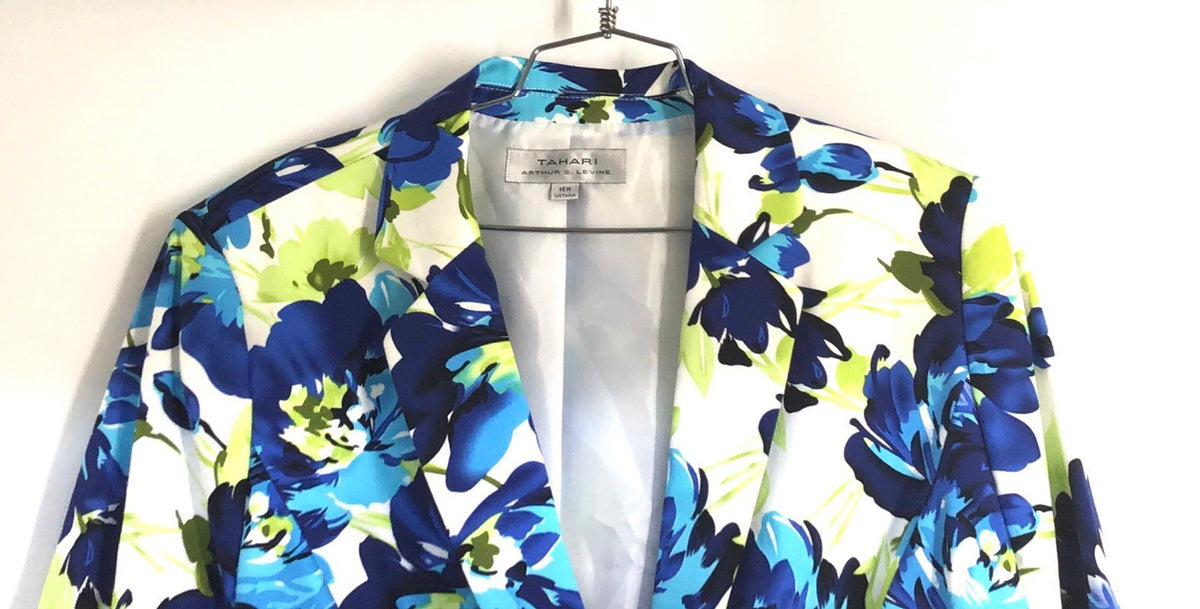 Tahari Arthur S. Levine Women's Dannie Floral Blazer Blue Green NWT Sz 16W