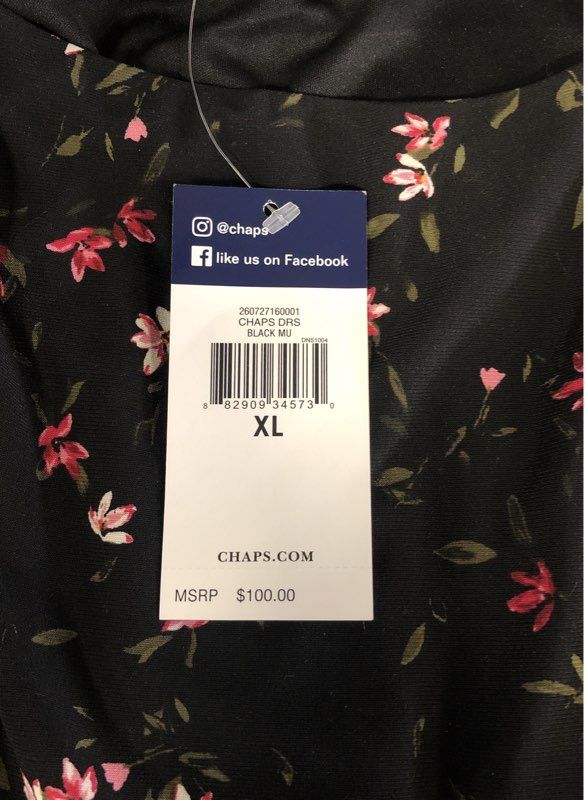 Chaps Women's NWT Black Floral A-Line Dress Sleeveless Knot Front Size XL