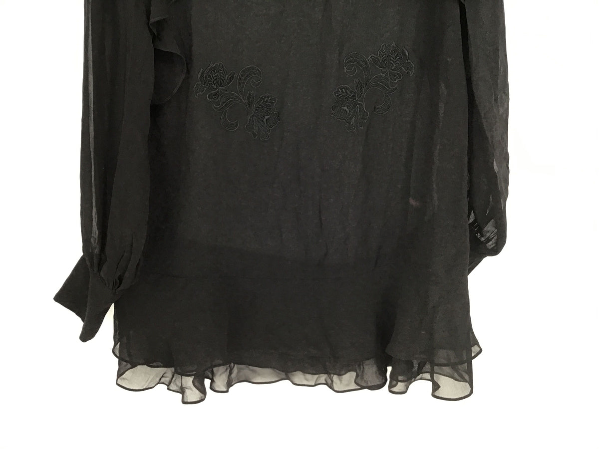 NWT White House Black Market Women&#39;s Black Long Sleeve Applique Tunic Top - Sz 4