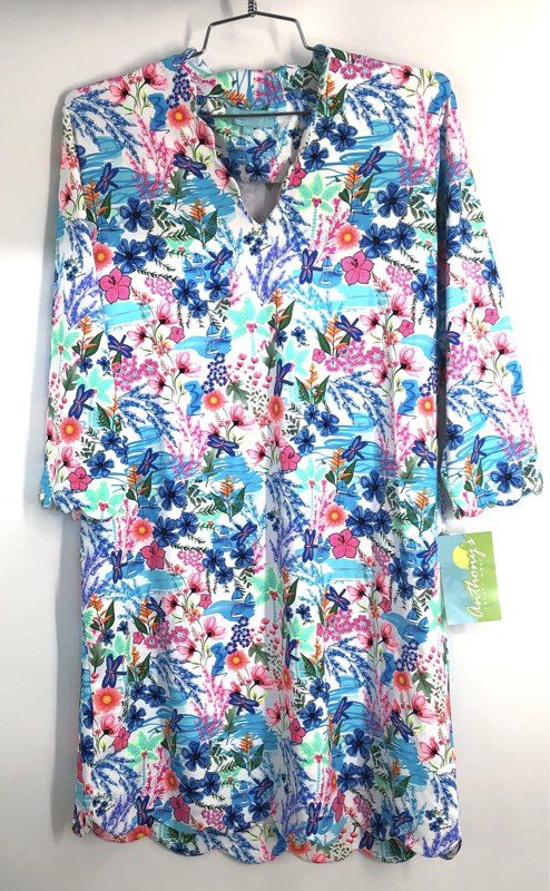 Anthony's Women's Multicolor Bright Floral Scalloped Hem Dress Sz M NWT