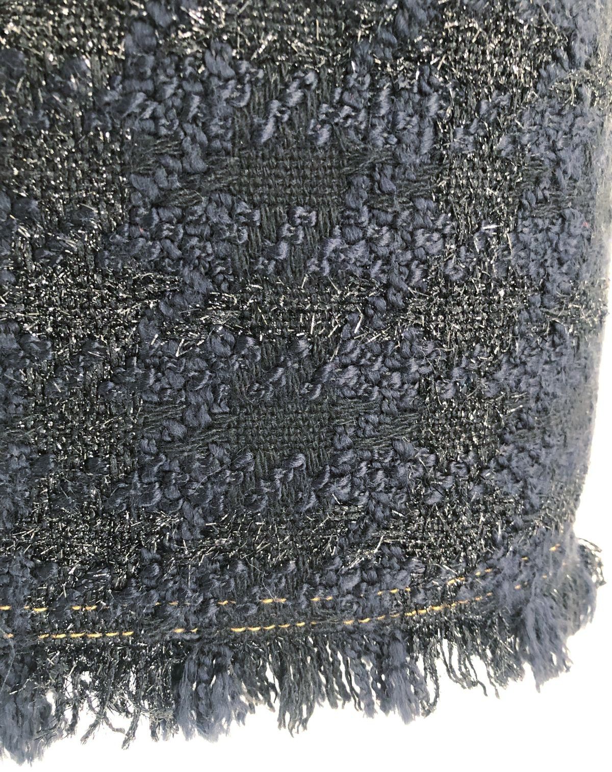 Tory Burch Women's Aria Navy Tweed Fringed Sheath Dress Size 2 COA