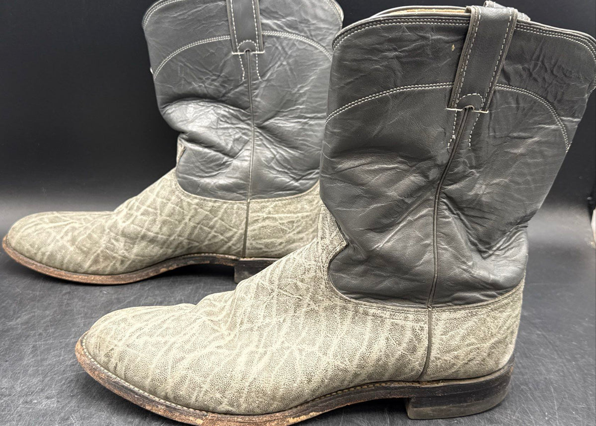 Vintage 90s Justin 3019 Gray Elephant Leather Cowboy Boots Men's Size 12 D