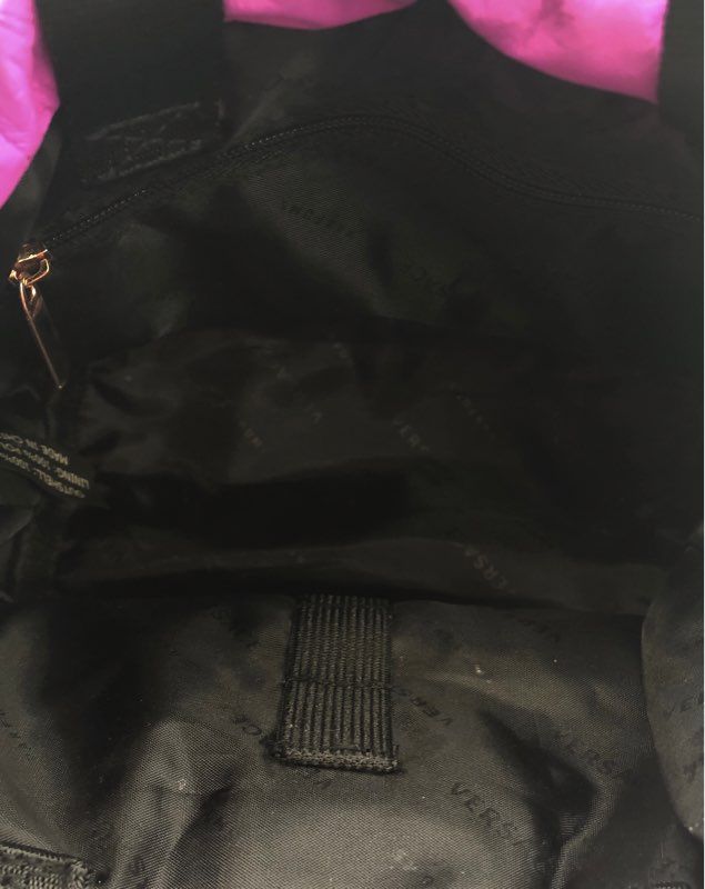 Versace Parfums Purple Nylon Drawstring Pouch Vanity Bag Greca Handle