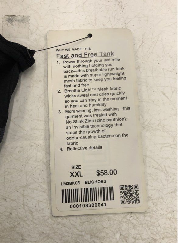 NWT Lululemon Women's Black Fast And Free Activewear Tank Top - Size 2XL