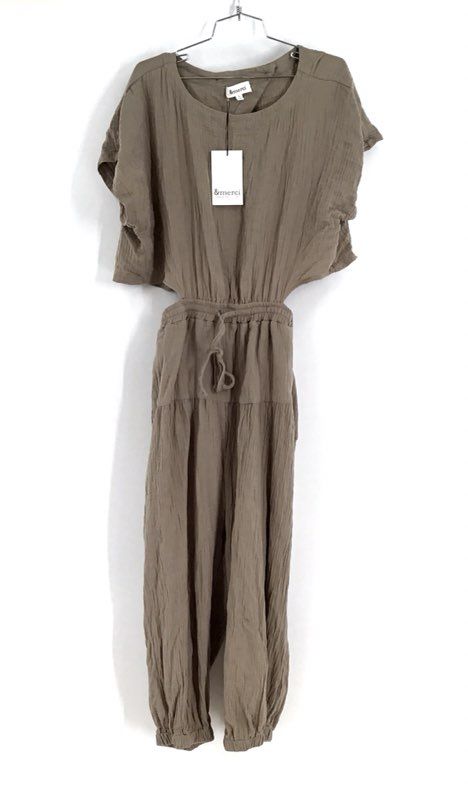 NWT &amp;Merci Women&#39;s Brown Cotton Open Back One Piece Jumpsuit - Size Large