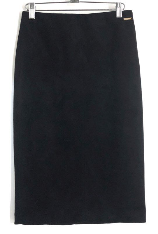 Tahari Women's Black Faux Suede Straight Pencil Midi Skirt Sz XS