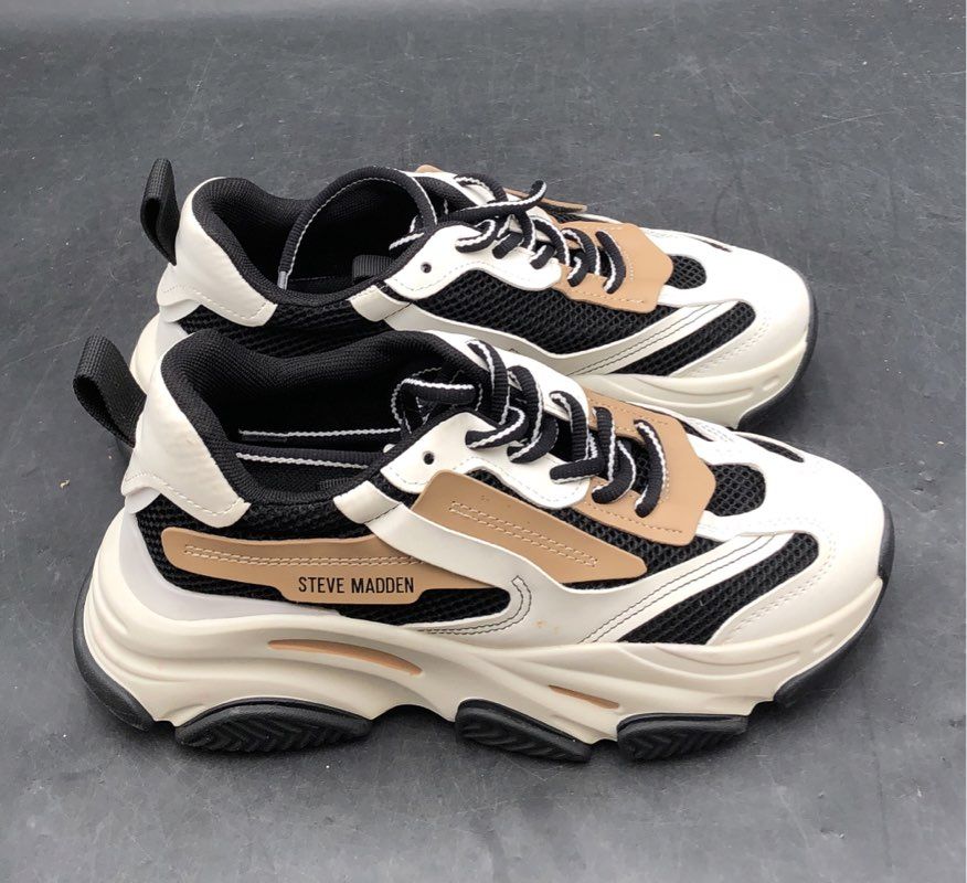 Steve Madden Possession Tan Black Bone Chunky Platform Sneaker Women's Size 7.5