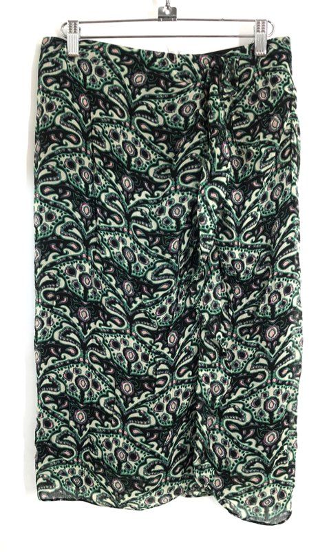 ba&sh Women's Faustine Skirt Green Paisley Viscose Wrap Style Midi Sz 2 M NWT