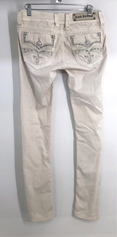 Rock Revival Women's Celinda AK10 Ankle Skinny Off White Flap Pocket Jeans Sz 27