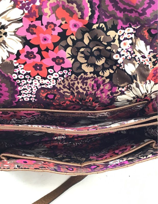 Vera Bradley Brown Quilted Leather Satchel Crossbody Bag Gold Tone Hardware