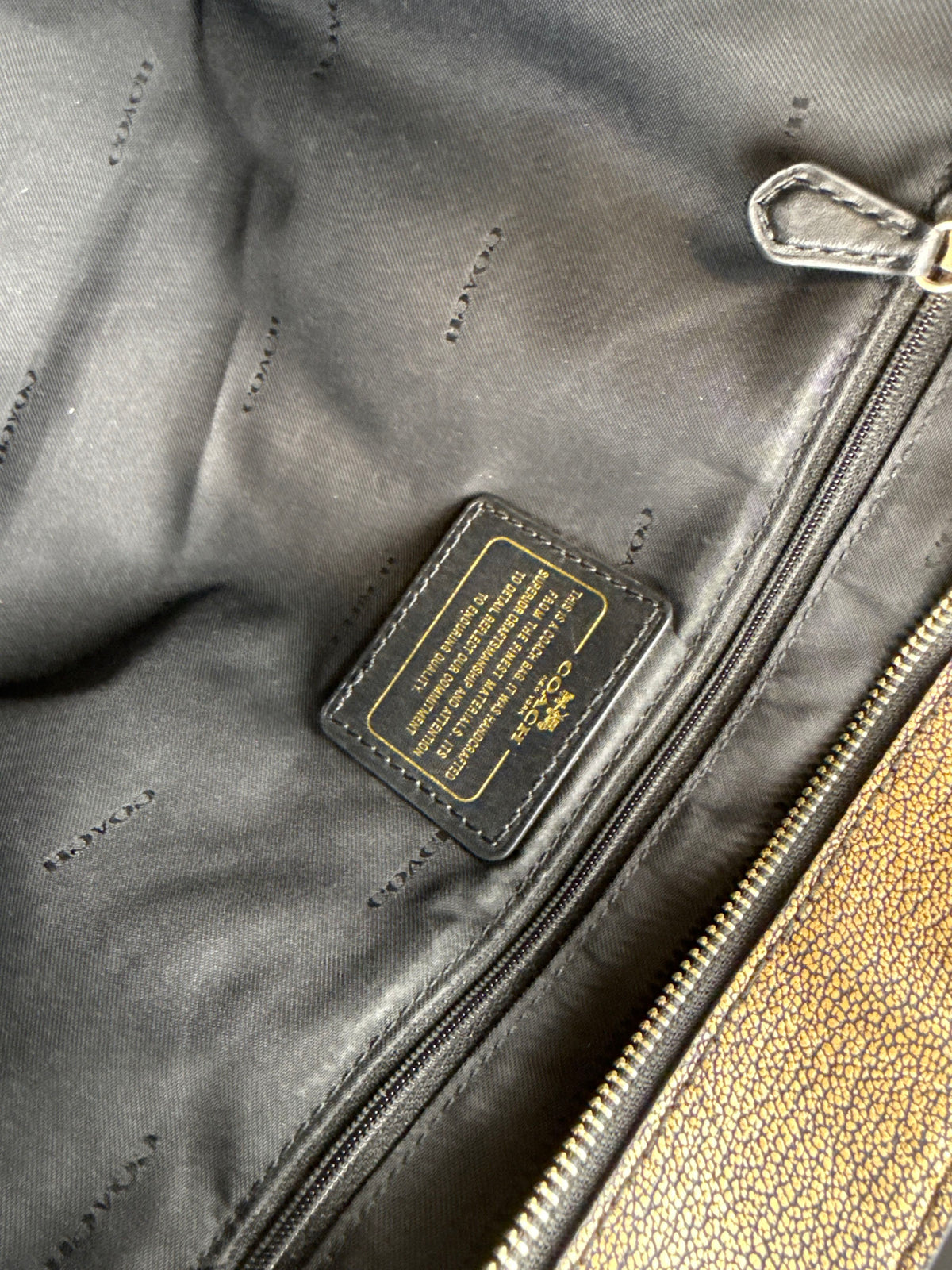 Coach Turnlock Metallic Gold Pebble Leather Tote Bag Purse COA