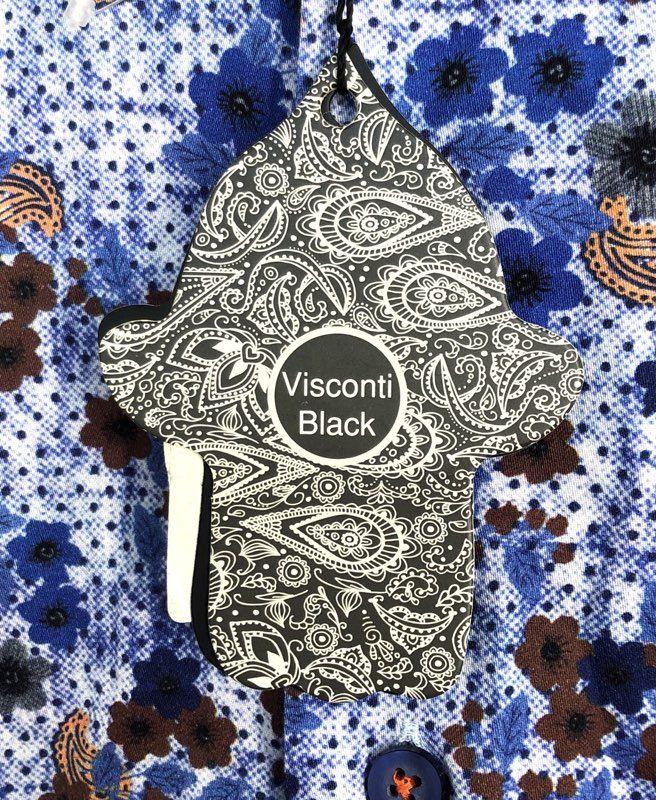 Luchiano Visconti Men's Shirt Blue Brown Floral Paisley Stretch Cotton Sz L NWT