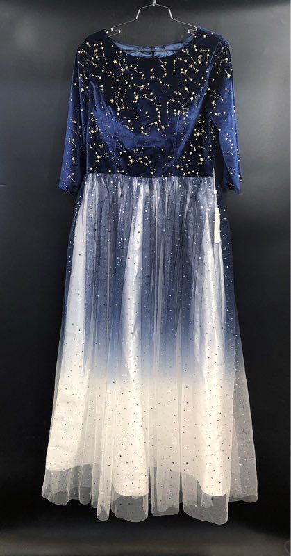 TS Couture Women's Blue Constellation Velvet Ombre Tulle Maxi Dress M NWT