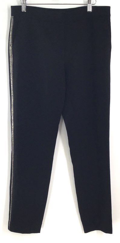 Lafayette 148 New York Women's Black Manhattan Beaded Side Stripe Pants Size 6