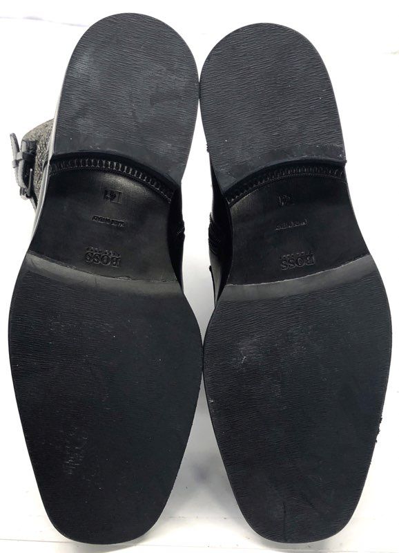 Hugo Boss Black Leather Tweed Double Buckle Combat Boots Made in Italy Sz 41