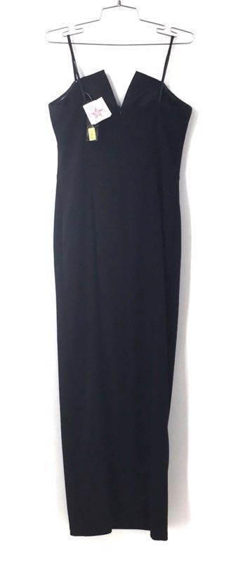 Betsy & Adam Women's Black Notched V-Neck Maxi Gown Dress Sz 12 NWT