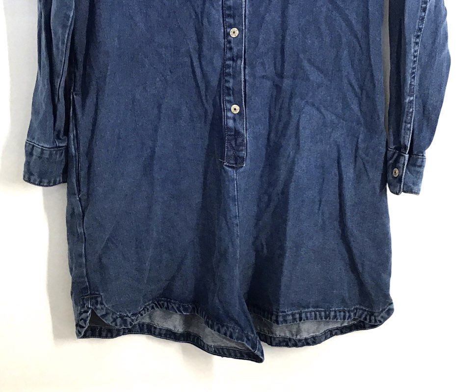 Mango Women's Peto Boat Blue Denim Romper Playsuit Long Sleeve NWT Sz M