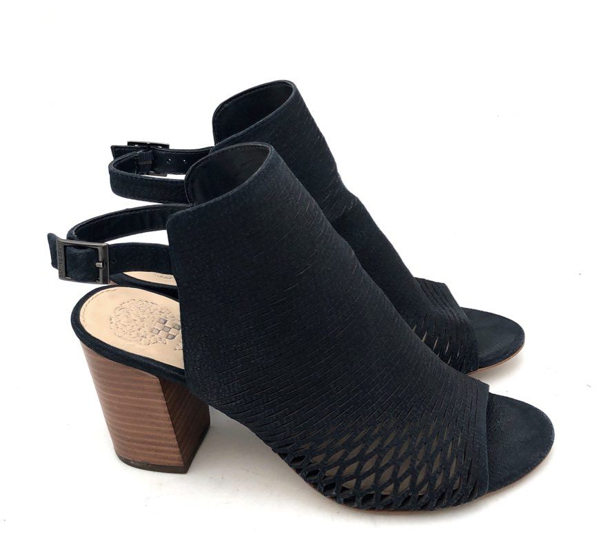 Vince Camuto Badesti Navy Blue Perforated Peep Toe Slingback Heels Size 7.5