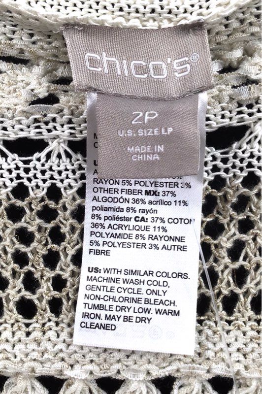Chico's Women's Tunic Sweater Neutral Striped V-Neck Open Knit NWT Size 2P