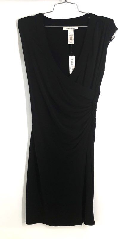 Laundry by Design Women's Black V-Neck Cap Sleeve Ruched Wrap Front Dress 4 NWT