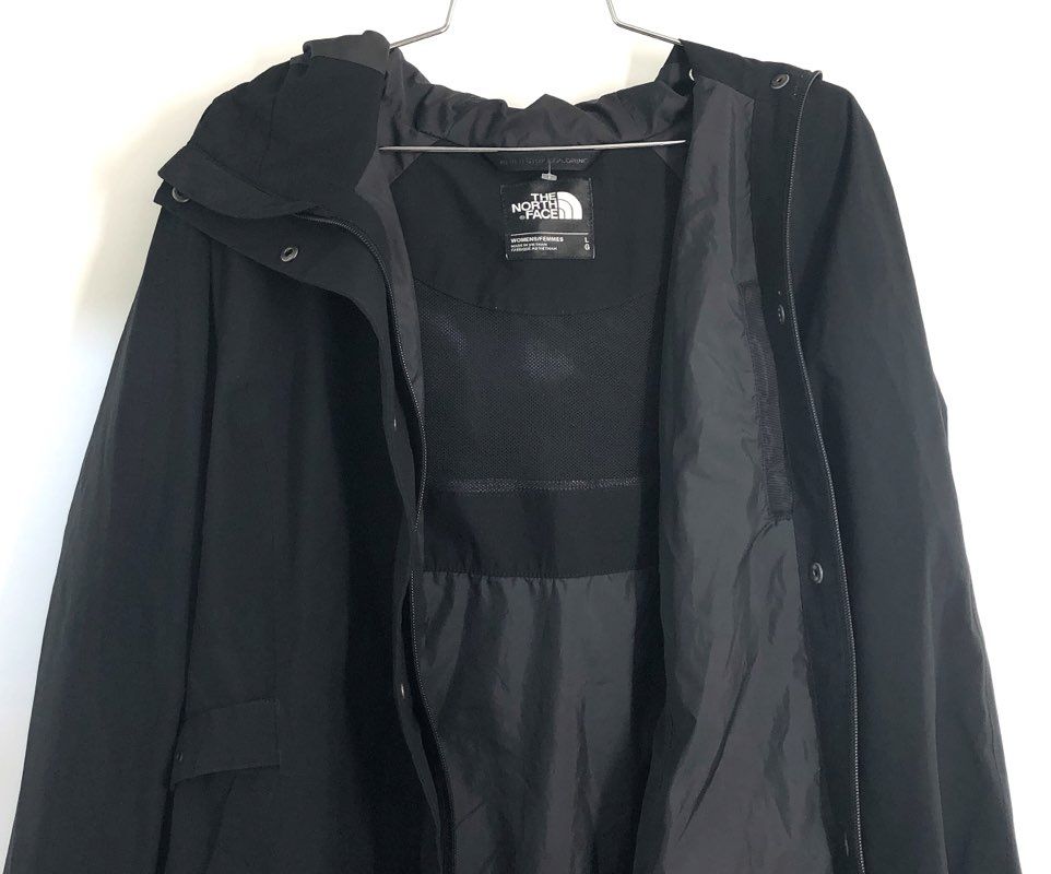 The North Face Women's Black Hooded Trench Rain Jacket Parka Buckle Sz L