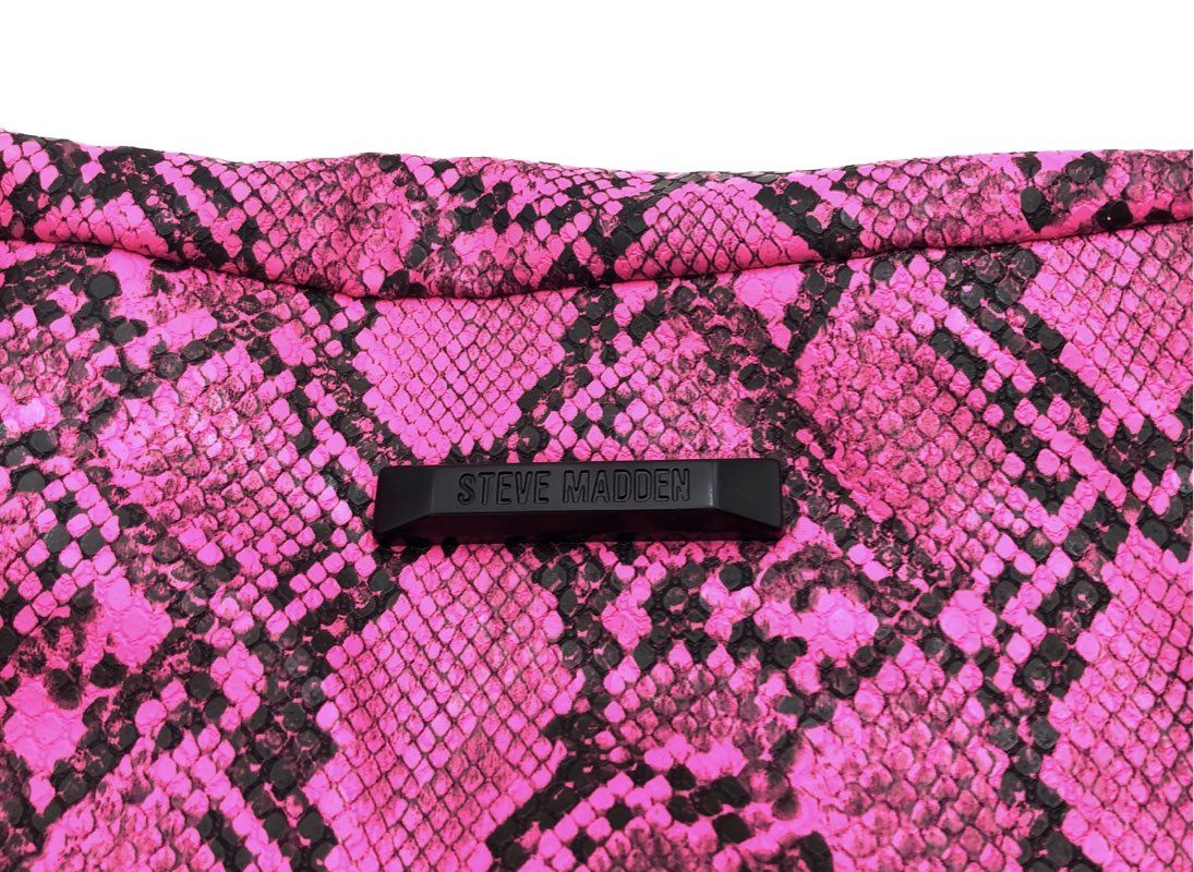 Steve Madden Pink Snakeskin Print Wristlet Pouch Bag Matte Black Hardware
