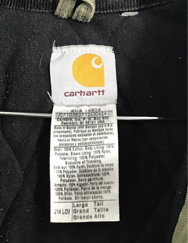 Carhartt Men's Santa Fe Jacket Loden Green Quilt Lined Canvas Distressed Sz LT