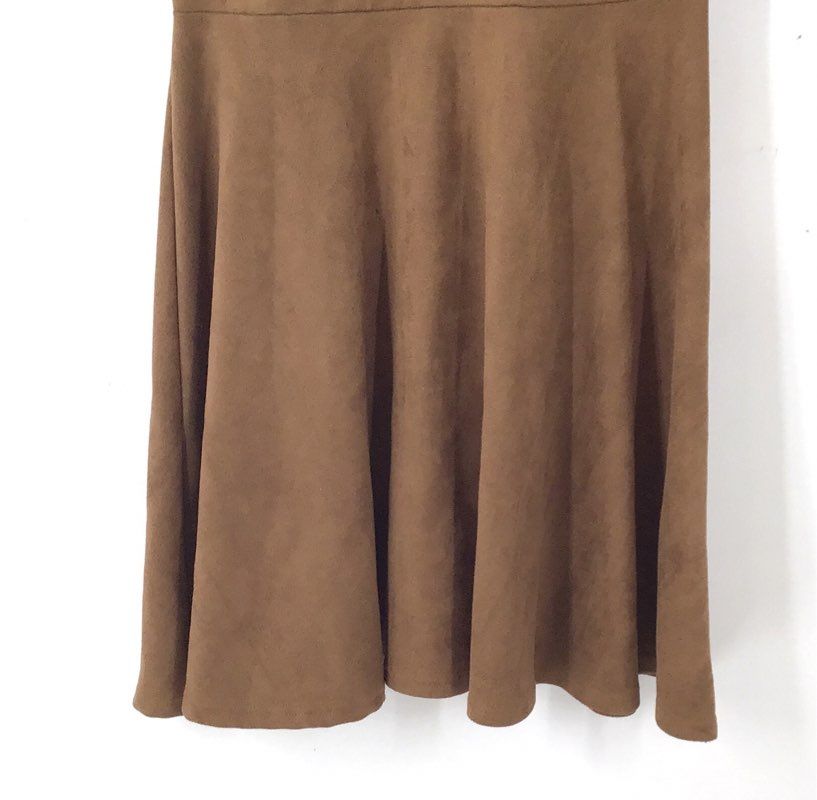 Vintage NWT Eight Sixty Women's Brown Suede V-Neck A-Line Dress - Size M