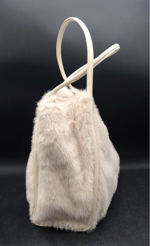 Victoria's Secret Cream Faux Fur Tote Bag Gold Hardware Shoulder Bag