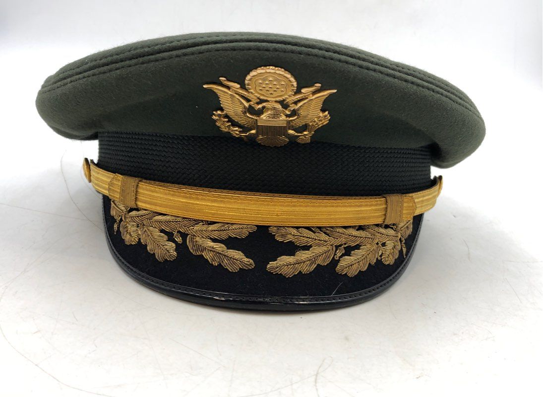 Vintage 80s Bancroft Men's US Army Officer Service Cap Green Fur Felt Pak-Cap