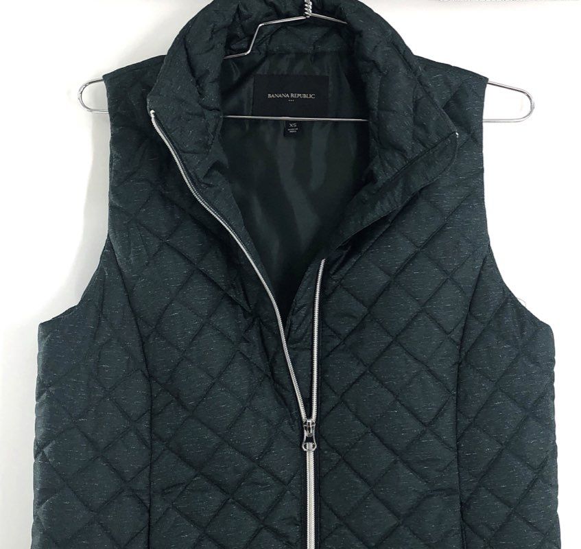 Banana Republic Women's Dark Green Quilted Puffer Vest Full Zip Sz XS