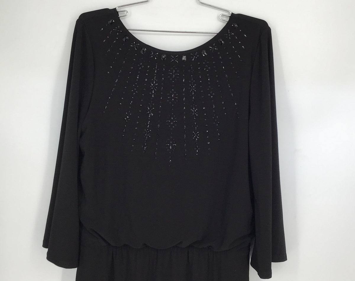 NWT White House Black Market Women&#39;s Black Embellished Blouson Dress - Size M