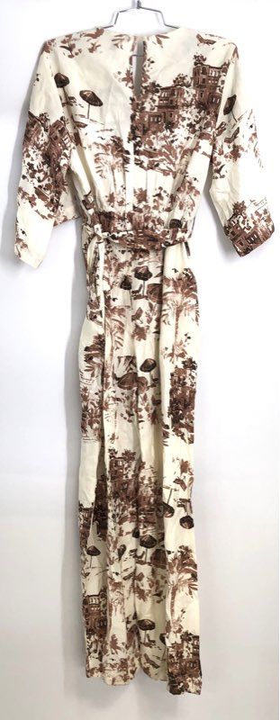 ABS Allen Schwartz Women's Cream Brown Toile Jumpsuit Wide Leg Sz M NWT
